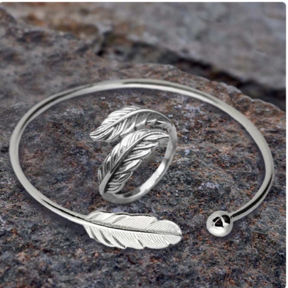 FREE SHIPPING 925 Silver Cuff Bracelet & Wrap Ring, adjustable, New in Package - Picture 1 of 6